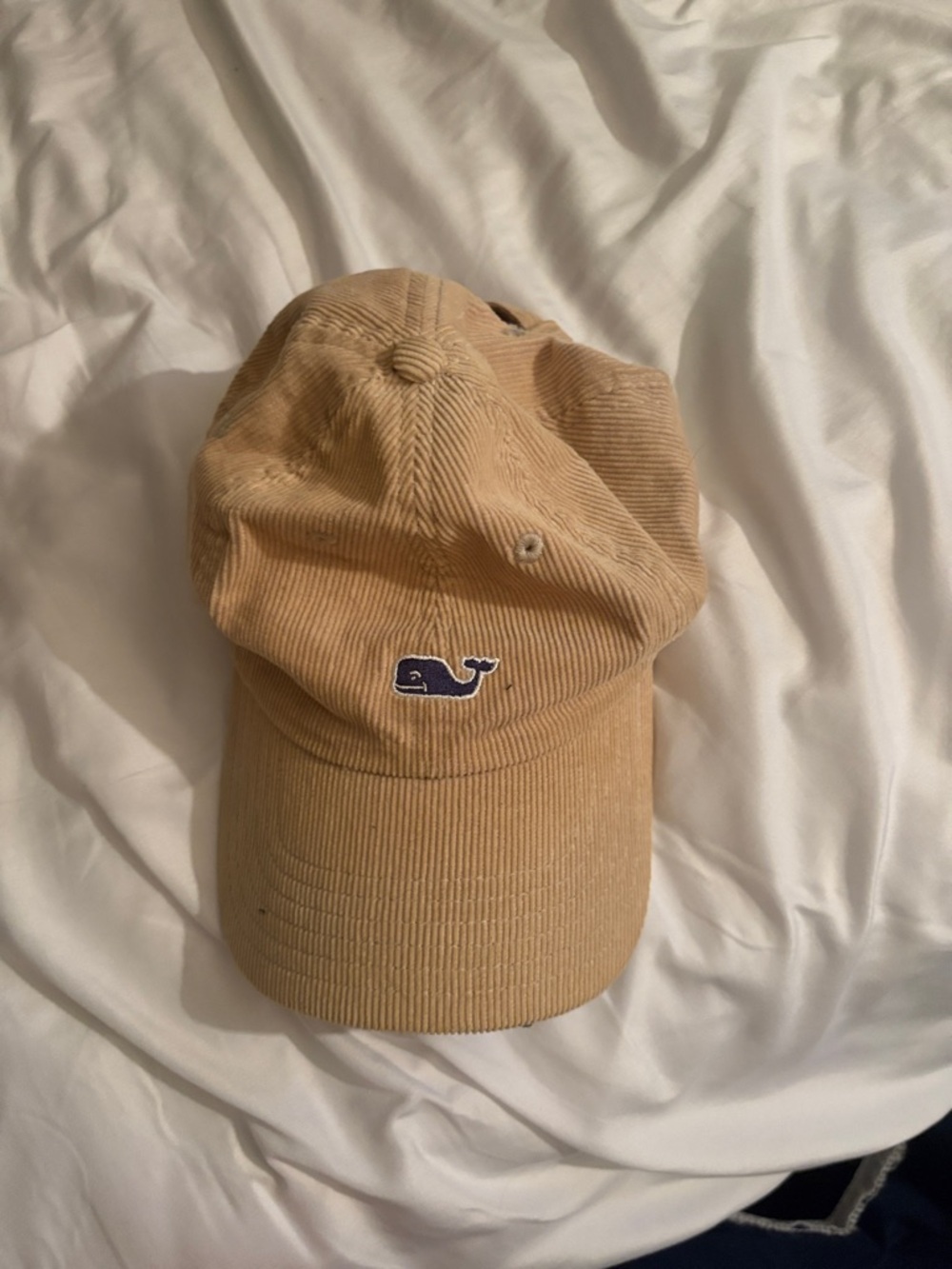 Vineyard Vines Tan Corduroy Whale Hat with Navy Logo